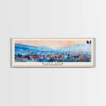 Load image into Gallery viewer, Bijeljina Bosnia Panoramic Travel Poster, Framed Canvas Print or Metal Wall Art, Travel Art, Home Decor, Panoramic Painting, Midcentury Art