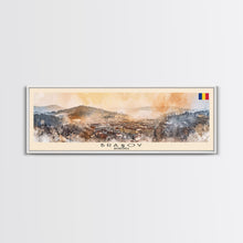 Load image into Gallery viewer, Brasov Romania Panoramic Travel Poster, Framed Canvas Print or Metal Wall Art, Travel Art, Home Decor, Panoramic Painting, Midcentury Art