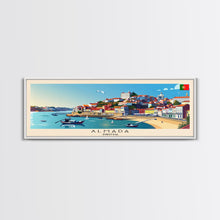 Load image into Gallery viewer, Almada Portugal Travel Art, City Art, Framed Canvas Print or Metal Wall Art, Europe Travel Poster, Panoramic Wall Art, Extra Wide Wall Art