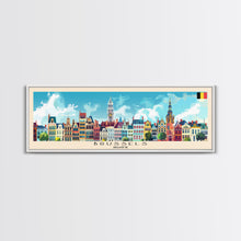 Carregar imagem no visualizador da galeria, Brussels Belgium Panoramic Travel Poster, Framed Canvas Print or Metal Wall Art, Travel Art, Home Decor, Panoramic Painting, Midcentury Art