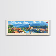 Cargar imagen en el visor de la galería, Celje Slovenia Panoramic Travel Poster, Framed Canvas Print or Metal Wall Art, Travel Art, Home Decor, Panoramic Painting, Midcentury Art