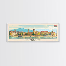 Load image into Gallery viewer, Debrecen Hungary Panoramic Travel Poster, Framed Canvas Print or Metal Wall Art, Travel Art, Home Decor, Panoramic Painting, Midcentury Art