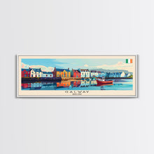 Carregar imagem no visualizador da galeria, Galway Ireland Panoramic Travel Poster, Framed Canvas Print or Metal Wall Art, Travel Art, Home Decor, Panoramic Painting, Midcentury Art