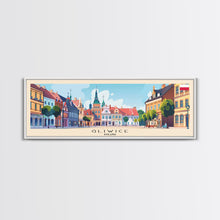 Load image into Gallery viewer, Gliwice Poland Panoramic Travel Poster, Framed Canvas Print or Metal Wall Art, Travel Art, Home Decor, Panoramic Painting, Midcentury Art
