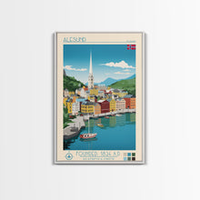 Carregar imagem no visualizador da galeria, Ålesund Norway Travel Poster Framed Canvas Print, Midcentury Modern Art, Pop Art Wall Decor, Living Room Art, Scenic Wall Art