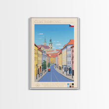 Cargar imagen en el visor de la galería, České Budějovice Czech Republic Travel Poster Framed Canvas Print, Midcentury Modern Art, Pop Art Decor, Living Room Wall Art