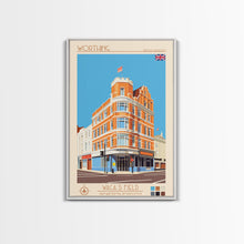 Carregar imagem no visualizador da galeria, Worthing United Kingdom Travel Poster Framed Canvas Print, Midcentury Modern Art, Pop Art Wall Decor, Living Room Art, Home Decoration
