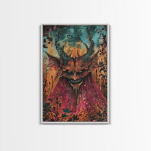 Load image into Gallery viewer, Dark Demon with Menacing Smile Framed Canvas Print, Halloween Art, Creepy Wall Art, Spooky Home Decor, Scary Art, Creepy Living Room Decor