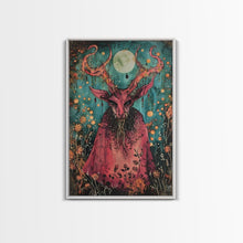 Load image into Gallery viewer, Enchanted Demon Under Full Moon Framed Canvas Print, Halloween Art, Creepy Wall Art, Spooky Home Decor, Art, Haunting Living Room Decor