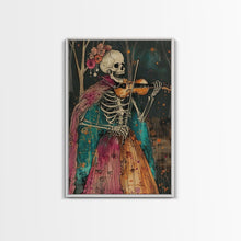 Load image into Gallery viewer, Day of the Dead Skeleton Playing Violin - Colorful Skeleton Art - Dia de los Muertos Inspired Print - Halloween Skeleton Decor