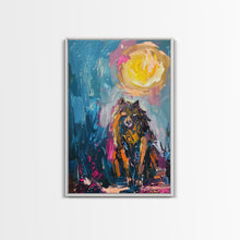 Load image into Gallery viewer, Halloween Art of a Werewolf in a Dress Eating Pizza Under the Moonlight, Perfect for Adding a Playful Touch to Spooky Decor