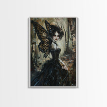 Load image into Gallery viewer, Dark Gothic Fairy with Butterfly Wings| Halloween Wall Art | Spooky Home Decor | Creepy Gothic Fairy Painting | Framed Canvas Print