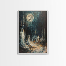 Carregar imagem no visualizador da galeria, Ghostly Figures in Forest, Halloween Art Print, Spooky Home Decor, Framed Canvas Print, Creepy Art, Halloween Wall Decor, Seasonal Wall Art