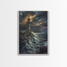 Load image into Gallery viewer, Eerie Castle on Cliff, Halloween Art Print, Spooky Home Decor, Framed Canvas Print, Creepy Art, Halloween Wall Decor, Seasonal Wall Art