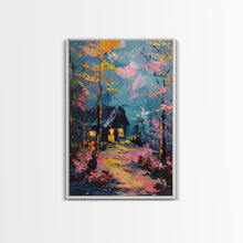 Load image into Gallery viewer, Eerie Moonlit Cemetery Framed Canvas Print, Halloween, Haunted Graveyard Wall Art, Gothic Horror Decor, Spooky Artwork, Framed Canvas Print