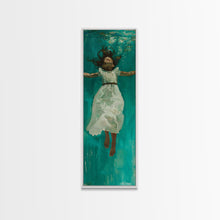 Carregar imagem no visualizador da galeria, Abstract Modern Canvas Art of Woman Underwater, Ocean Wall Art, Coastal Wall Art Print, Oversized Tall and Narrow Canvas Art