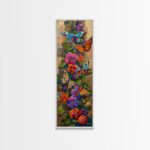 Load image into Gallery viewer, Colorful Abstract Framed Butterfly Canvas Art, Gouache Style Painting, Botanical Wall Art, Oversized Long Narrow Wall Art for Bedroom