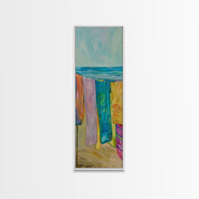 Load image into Gallery viewer, Colorful Laundry on Beach Landscape Art Print, Vertical Oversized Living Room Canvas Print Framed, Framed Wall Art for Laundry Room