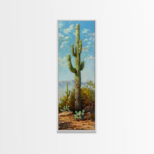 Load image into Gallery viewer, Framed Printed Acrylic Canvas Painting of Saguaro Cactus, Colorful Desert Art Print, Modern Western Wall Art Print, Office Wall Decor