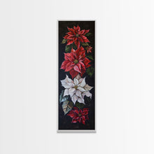 Cargar imagen en el visor de la galería, Colorful Botanical Poinsettia Canvas Art Printed and Framed, Vertical Tall and Narrow Floral Art Print, Modern Wall Art, Housewarming Gift