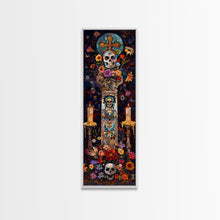Load image into Gallery viewer, Dia De Los Muertos Sugar Skull Canvas Painting, Gothic Wall Art Print, Skinny Framed Canvas Art, Colorful Day of The Dead Poster Art
