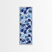 Load image into Gallery viewer, Blue and White Floral Pattern on White Background - Framed Canvas Print, Boho Art, Skinny Art, Tall Art, Midcentury Modern Art, Bedroom Wall Decor