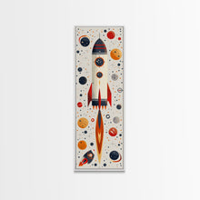 Load image into Gallery viewer, Art Deco Rocket Ship Atomic Age Wall Art, Retro MCM Inspired Framed Canvas Print, Mid-century Modern Nursery Decor