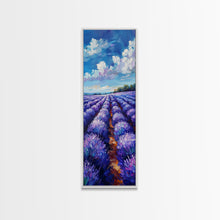 Carregar imagem no visualizador da galeria, Expansive Lavender Fields Under a Bright Sky, Skinny and Tall Art, Bold Framed Canvas Print, Landscape Wall Art