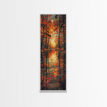 Carregar imagem no visualizador da galeria, Fall Forest Reflected in The Lake, Framed Canvas Print, Whimsical Home Decor, Unique Wall Art Gift Idea For Housewarming