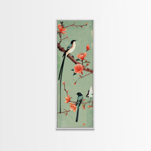 Load image into Gallery viewer, Elegant Birds on Branches Skinny Art Tall Art Japanese Ukiyo-e Inspired Bird and Nature Framed Canvas Print