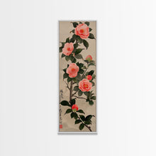 Carregar imagem no visualizador da galeria, Framed Canvas Print Of Japanese Floral Art With Camellia Blossoms And Detailed Leaves Ready To Hang Traditional Japanese Wall Art Decor
