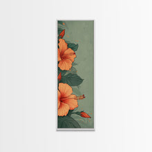 Cargar imagen en el visor de la galería, Bright Hibiscus Flowers Ukiyo-e Inspired Art, Framed Canvas Print Ideal for Tall Skinny Spaces, Japanese Floral Design