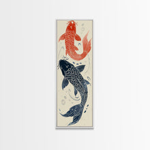 Load image into Gallery viewer, Elegant Koi Fish in Minimalist Japanese Art Style, Tall and Skinny Framed Canvas Print for Ukiyo-e Art Lovers