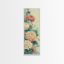 Cargar imagen en el visor de la galería, Chrysanthemums in Traditional Japanese Art, Ukiyo-e Style Framed Canvas Print Perfect for Tall and Skinny Spaces