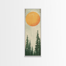Carregar imagem no visualizador da galeria, Abstract Sun Over Forest Silhouette Earth Tones Skinny Art Tall Art Framed Canvas Print Japanese Style Art Ukiyo-e Art Wood Block Print Minimalist