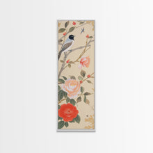 Load image into Gallery viewer, Bird On Branch With Red Peonies And Green Leaves Tall Art Skinny Art Framed Canvas Print Japanese Style Art Ukiyo-e Wood Block Print