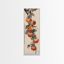 Load image into Gallery viewer, Bountiful Persimmons On Tree Branch Skinny Art Tall Art Framed Canvas Print Japanese Style Art Ukiyo-e Art Wood Block Print Seasonal Natural