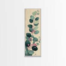 Load image into Gallery viewer, Delicate Green Leaves And Pink Buds On A Branch Against A Textured Background, Skinny Art Tall Wall Art Framed Canvas Print Japanese Style Art
