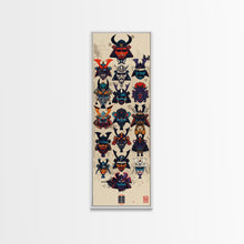 Carregar imagem no visualizador da galeria, Canvas Print Traditional Japanese Samurai Helmets Collection, Intricate Details In Warrior Masks, Bold Cultural Decor For Any Space