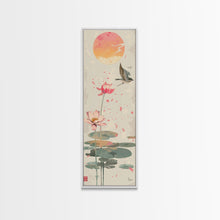 Carregar imagem no visualizador da galeria, Autumn Maple Leaves Falling Tall Skinny Japanese Wall Art - Framed Canvas Print in Ukiyo-e Style