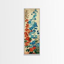 Load image into Gallery viewer, Delphinium Flowers Japanese Garden Art In Traditional Ukiyo-e Style Framed Canvas Print Tall Skinny Wood Block Floral Wall Decor