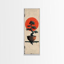 Carregar imagem no visualizador da galeria, Canvas Print Bonsai Tree Silhouette Against Red Sun, Minimalistic Japanese Style Art For Modern Home, Wall Decoration