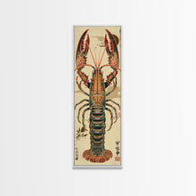 Load image into Gallery viewer, Detailed Lobster Illustration On Beige Background Skinny Art Wood Block Print Japanese Style Art Framed Canvas Print Tall Art Ukiyo-e Art