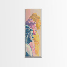 Cargar imagen en el visor de la galería, Colorful Buddha Statues Skinny Art Wood Block Print Japanese Style Art Framed Canvas Print Tall Art Ukiyo-e Art