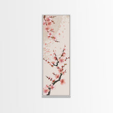 Cargar imagen en el visor de la galería, Cherry Blossom Branches On Canvas In Japanese Ukiyo-e Style, Traditional Woodblock Print, Framed Canvas Print, Tall Skinny Japanese Wall Art, Ready To Hang