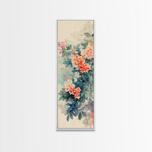 Carregar imagem no visualizador da galeria, Azalea Blossoms Skinny Art Tall Art Japanese Ukiyo-e Inspired Floral Framed Canvas Print for Elegant and Timeless Decor
