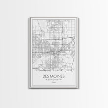 Load image into Gallery viewer, Des Moines Street Map, Iowa Map, City Map Art, Minimalist Art, Wall Art, Canvas Print, Girlfriend Gift, Travel Wall Art, Dorm Room Art