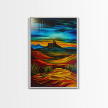 Load image into Gallery viewer, Dramatic Desert Landscape - Vibrant Western Art, Framed Canvas Print, Living Room Decor, Desert Painting, Colorful Wall Art