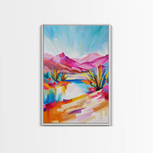 Load image into Gallery viewer, Bright Southwestern Landscape Art - Framed Canvas Print, Desert Decor, Vibrant Living Room Wall Art, Colorful Nature Scene