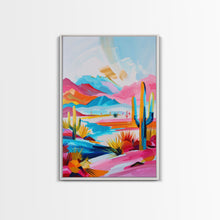 Load image into Gallery viewer, Colorful Mission Style Church Illustration - Framed Canvas Print, Vibrant Church Art, Living Room Decor, Architectural Wall Art